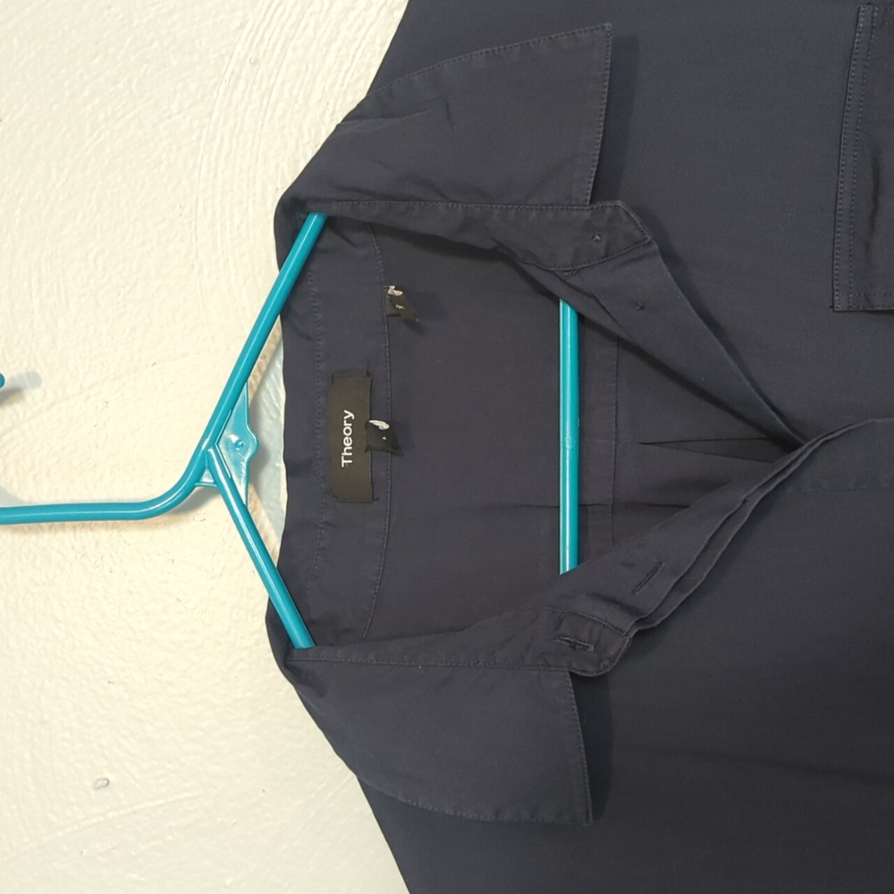 Theory Shirt Jumpsuit In Midnight Blue Color With Elastic Waist Button Front L - Picture 9 of 15